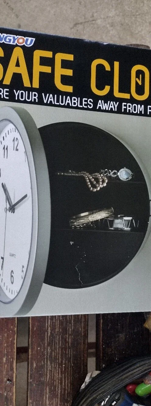 Hidden Wall Safe Clock in Black and Silver